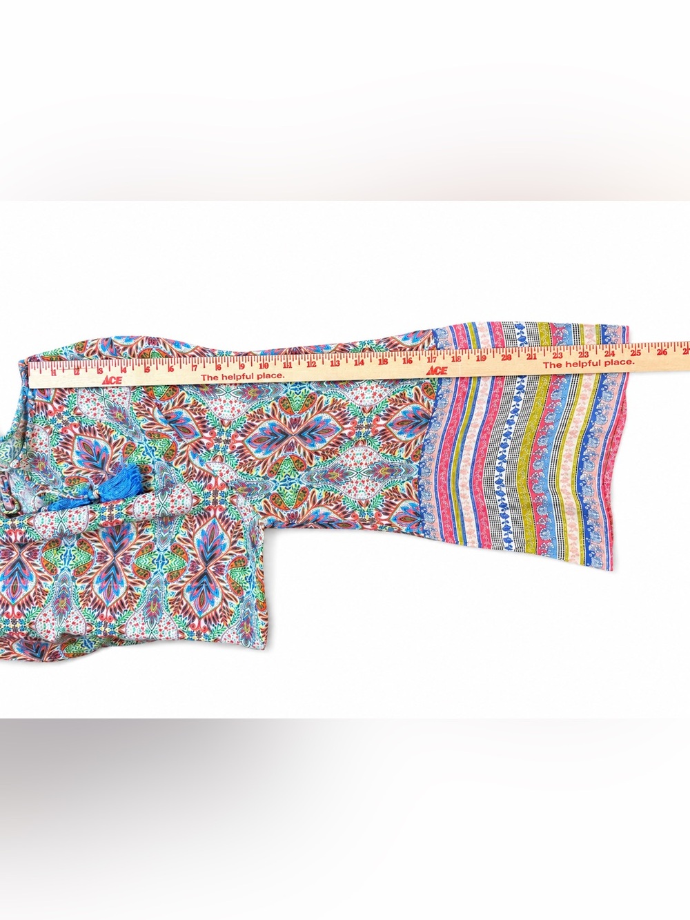 Sundance Flowy Boho Tassel Top Colorful Artisan Print Blouse Size L. Gorgeous ⚡️ - Picture 11 of 14